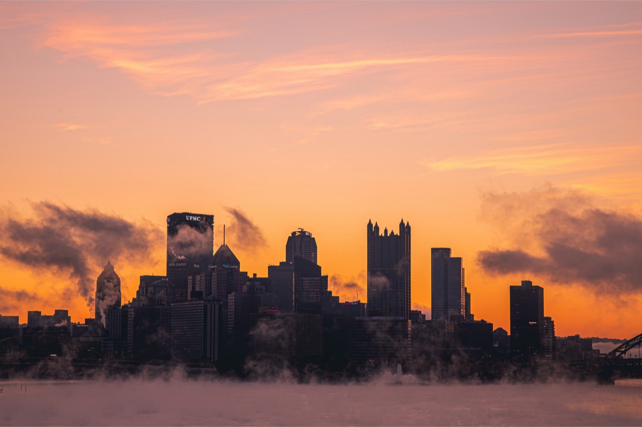 Pittsburgh Steamy River Sunrise Print